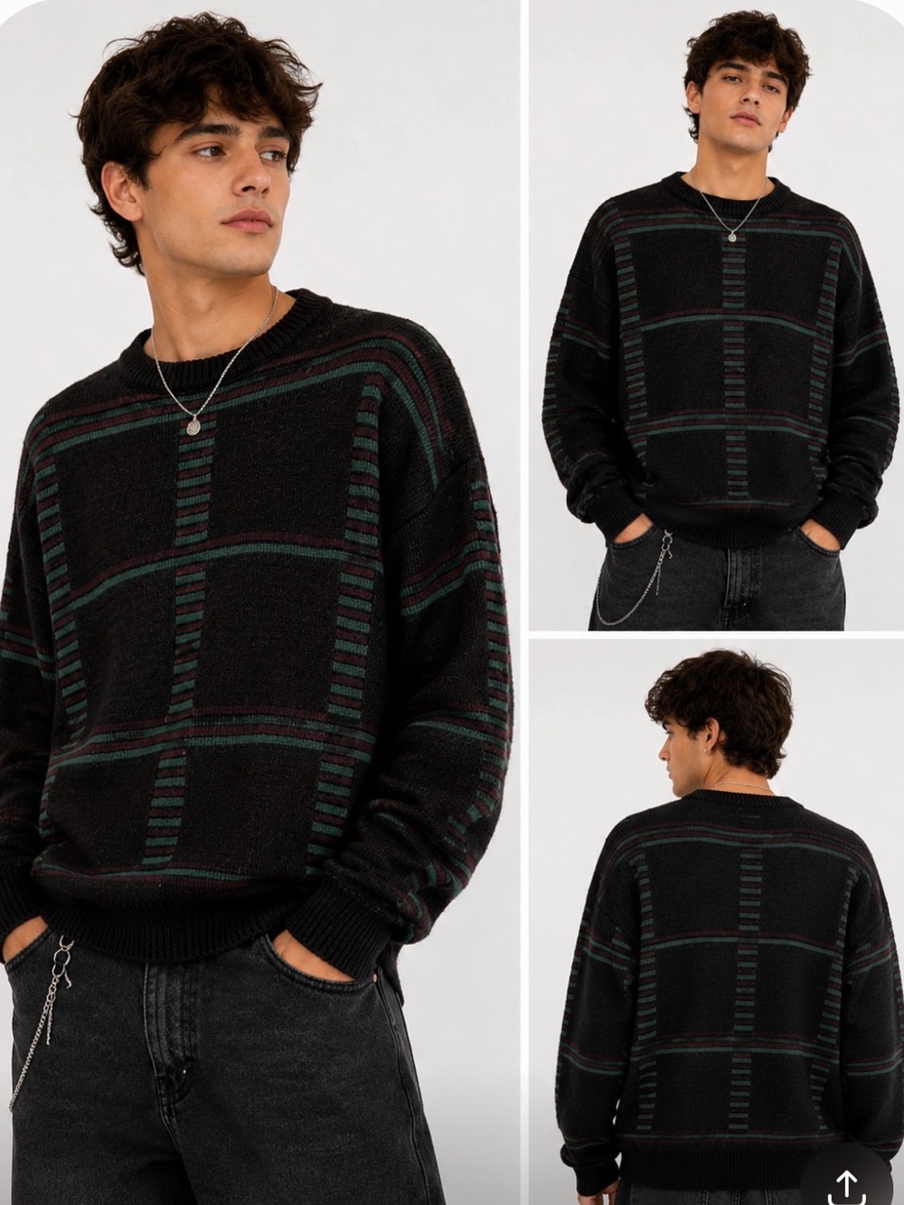 Uniform Code Black Geometric Knit Sweater Unisex M 90s Vintage Grunge Oversized